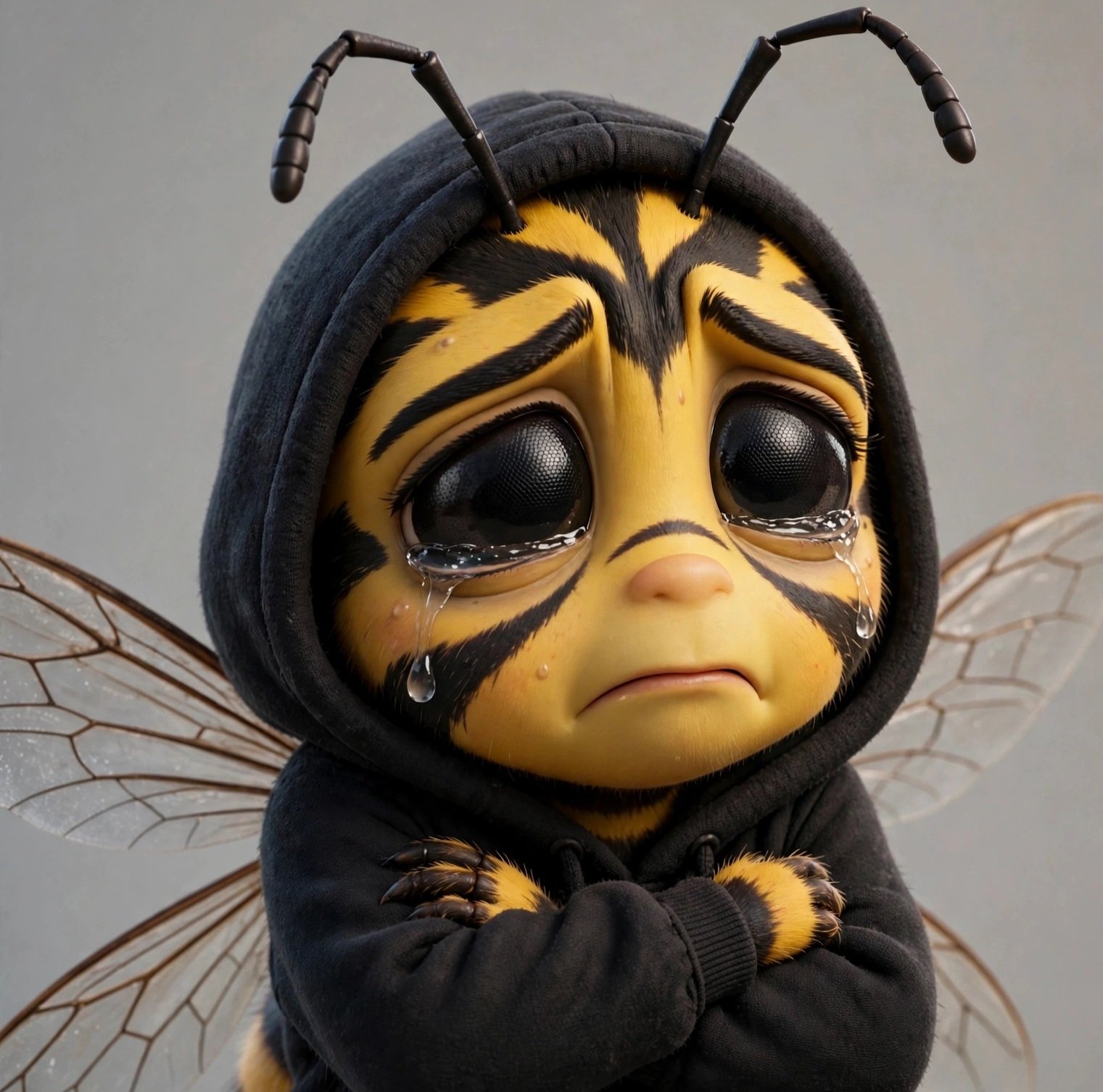 Sad crying bee in a hoodie design